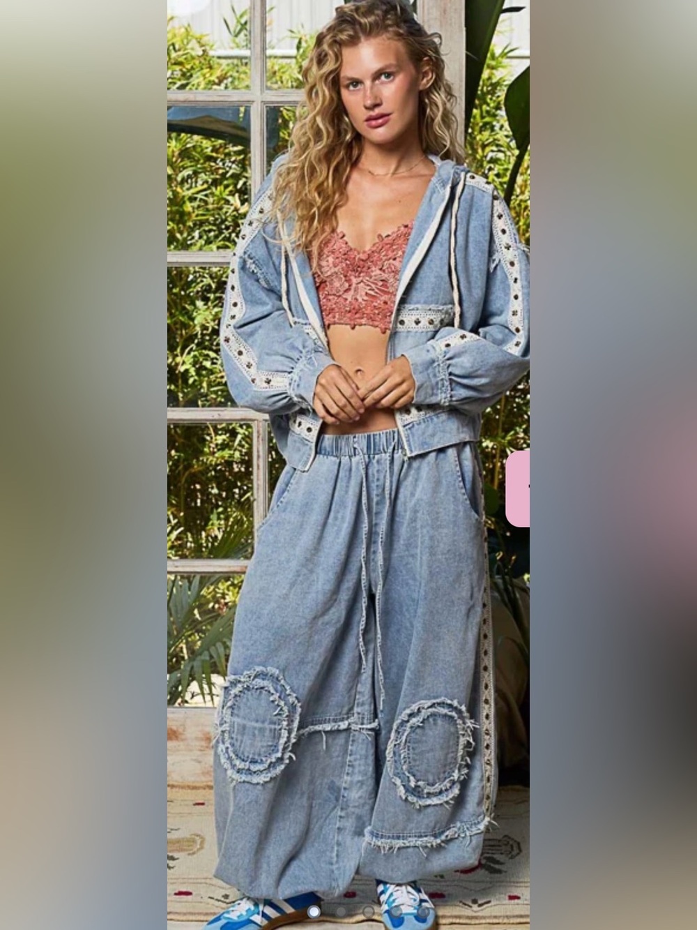 POL Studded Denim Jogger and Hoodie Set with Cream Trim OUTFIT Small